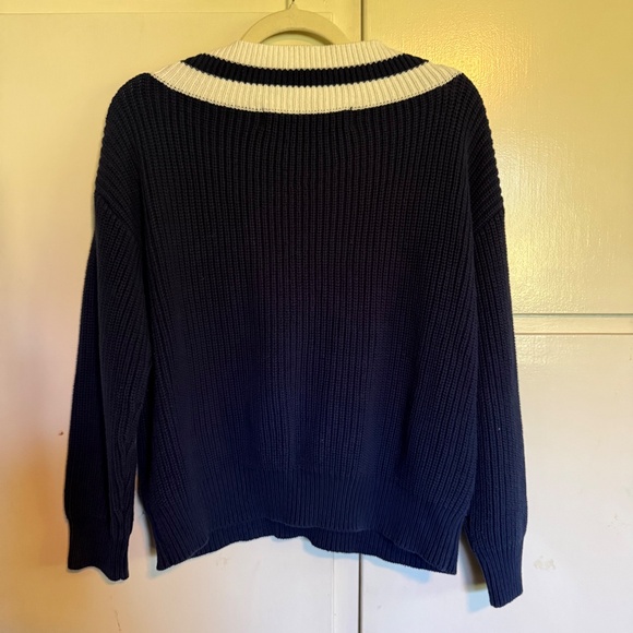 Code x Mode Navy White Varsity Cropped V Neck Sweater Size Large Preppy - Picture 7 of 11